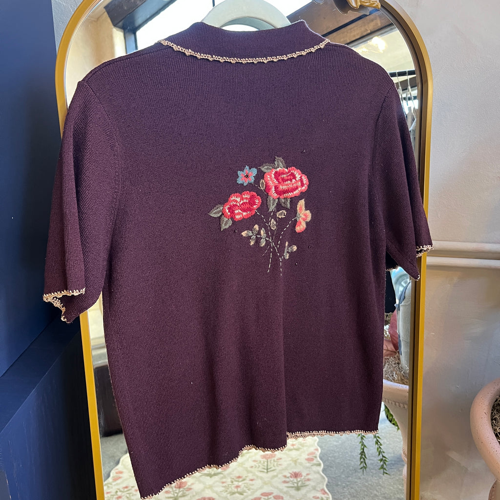 Floral Embroidered Button Up (M)