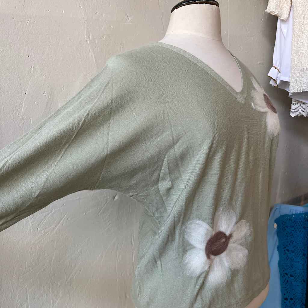 Green Floral Sweater (M)