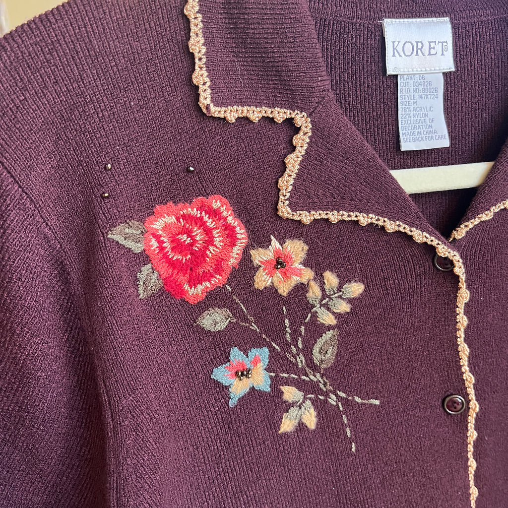 Floral Embroidered Button Up (M)