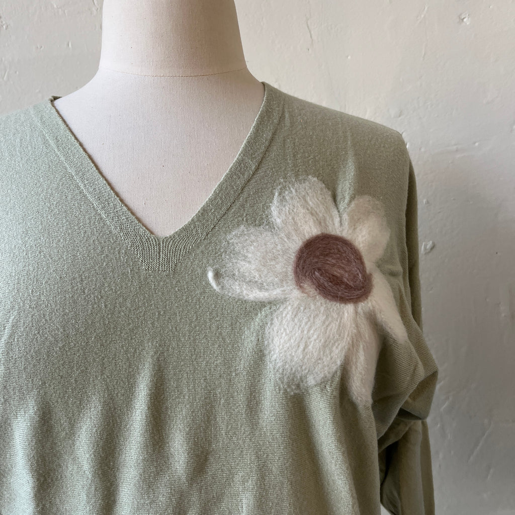 Green Floral Sweater (M)
